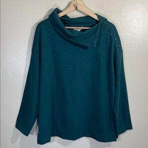 NWOT CJ Banks Teal Button-Shoulder Top